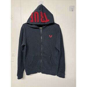 True Religion Full Zip Hoodie Logo Black Women Large GUC